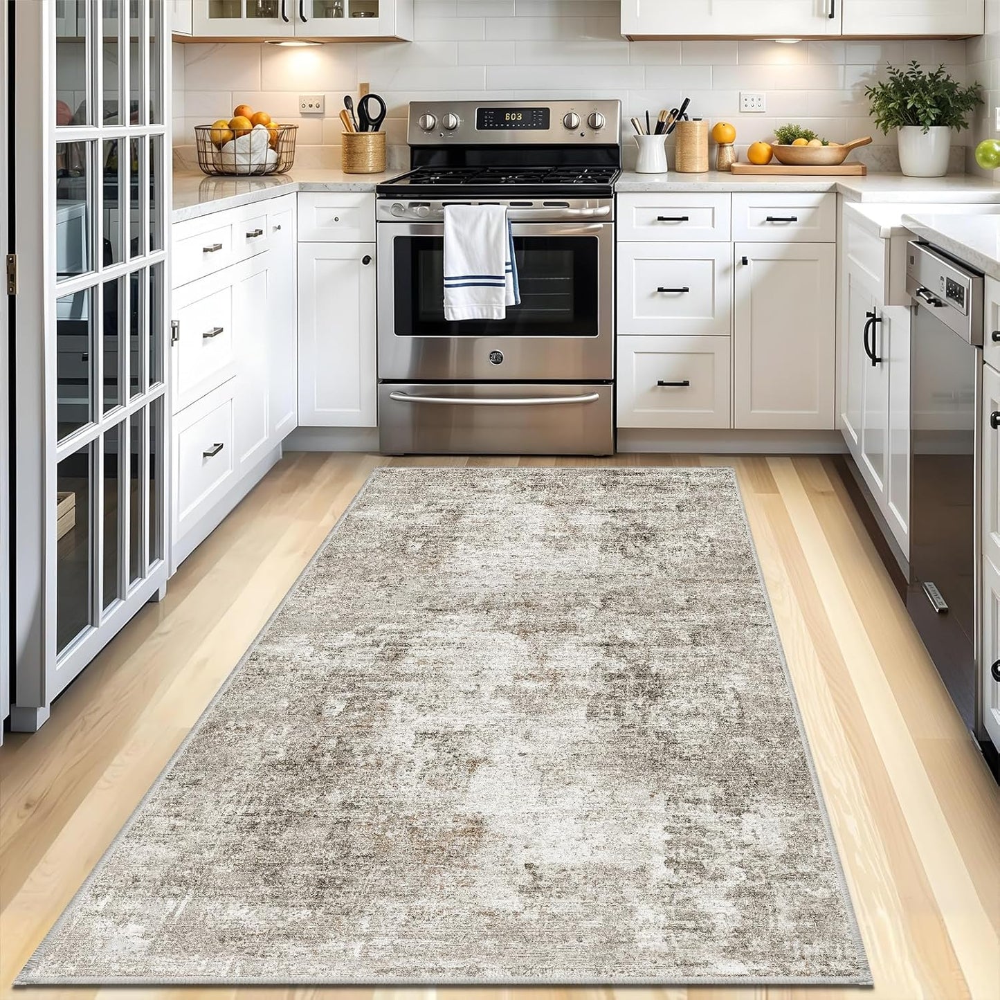 2x3 Washable Non-Slip Area Rug - Soft Low Pile Throw Rug for Kitchen Entryway Bedroom - Modern Indoor Door Mat with Rubber Backing (Beige Grey) - Colors B