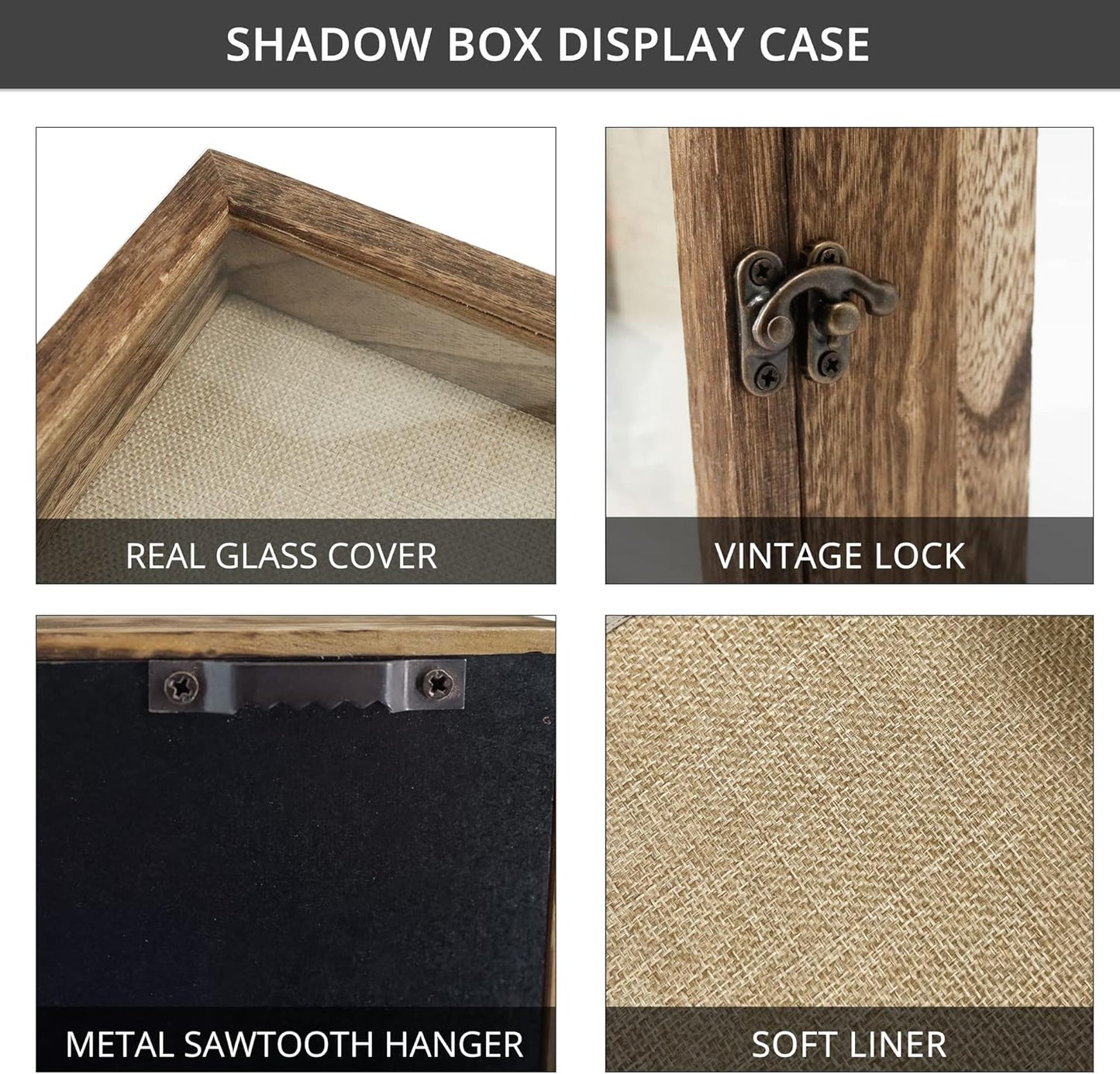 GraduationMall 13x16 Wood Shadow Box Frame Glass Door Display Case with Linen Back and 6 Stick Pins,1.5 inches Interior Depth,Ideal for Memorabilia Pictures Flowers Medals Tickets Rustic White