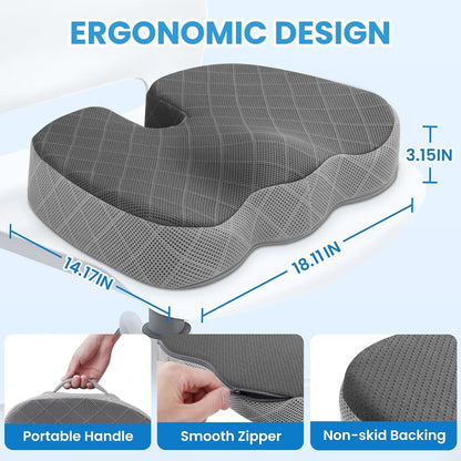 TushGuard Seat Cushion - Memory Foam Cushion for Office Chair, Car Seat, Airplane, Bleacher - Sciatica & Hip & Coccyx Pain Relief Desk Chair Cushion for Long Sitting Office Workers, Car Drivers