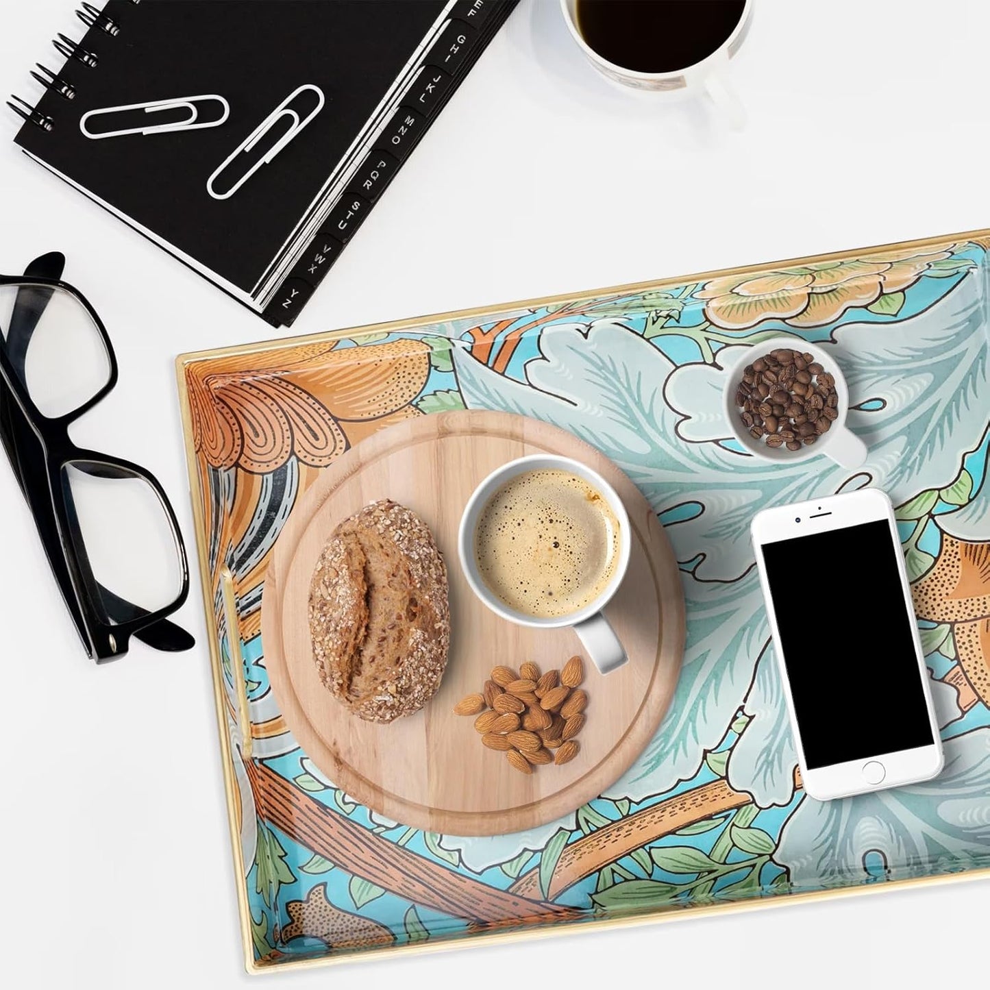 Spsyrine Serving Tray with Handles, Plastic Decorative Tray for Coffee Table, Living Room, Home Decor, Dianthus