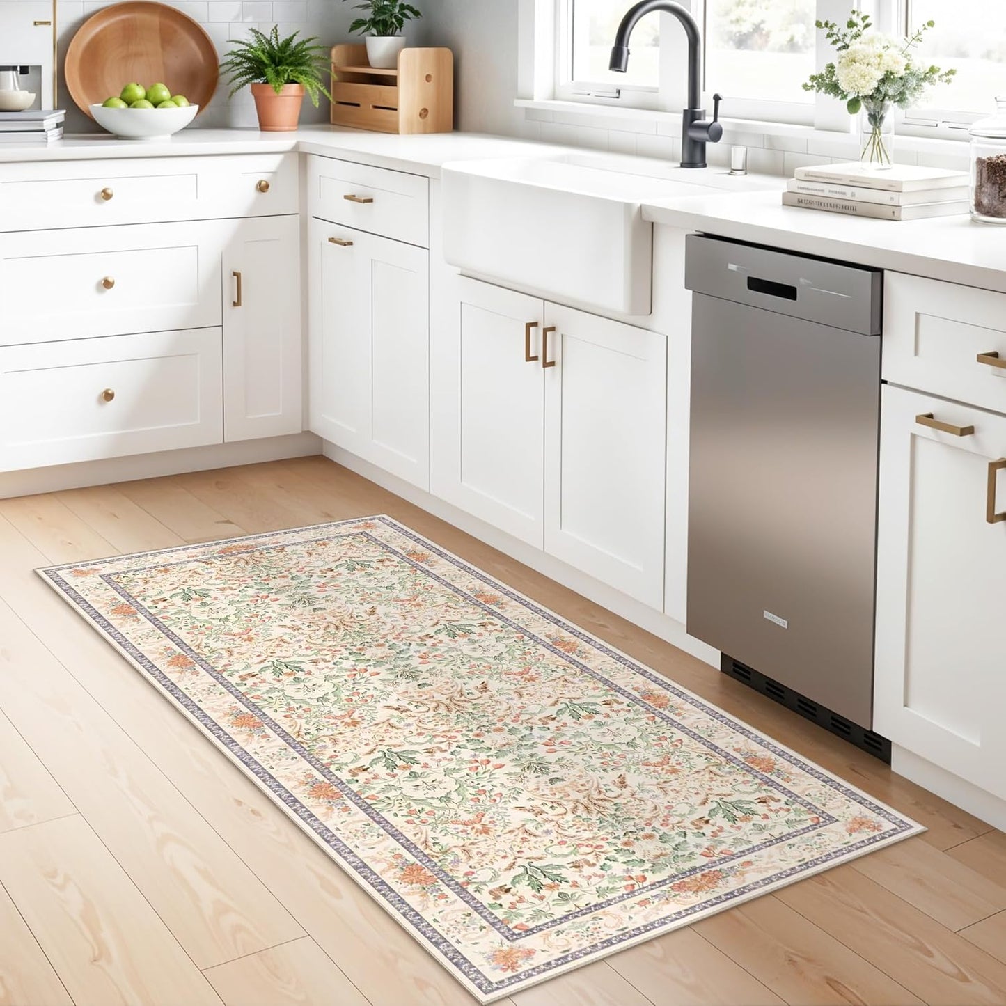 2x3 Washable Non-Slip Area Rug - Soft Low Pile Throw Rug for Kitchen Entryway Bedroom - Modern Indoor Door Mat with Rubber Backing (Beige Grey) - Colors A