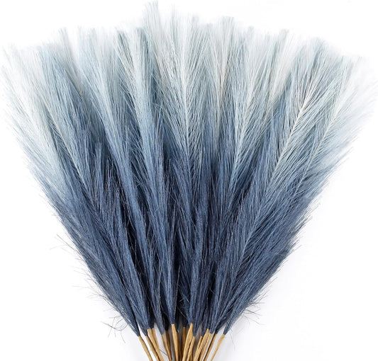 20Pcs Navy Blue Gradient and White Faux Pampas Grass Decor, 21.7"" Pompas Grass Flower Arrangement and Vase Filler for Boho Home Wedding Decoration, Black