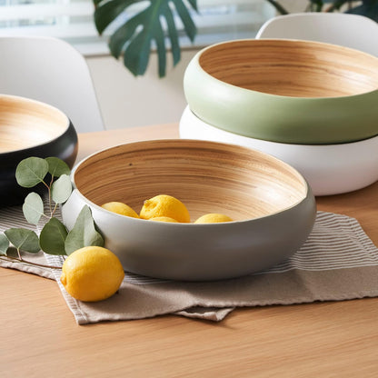 Fruit Bowl for Kitchen Counter – Handmade Spun Bamboo, Large 11.75" Fruit Basket, Eco-Friendly Decorative Serving Bowl for Home Decor, Produce Storage & Centerpiece (Gray)