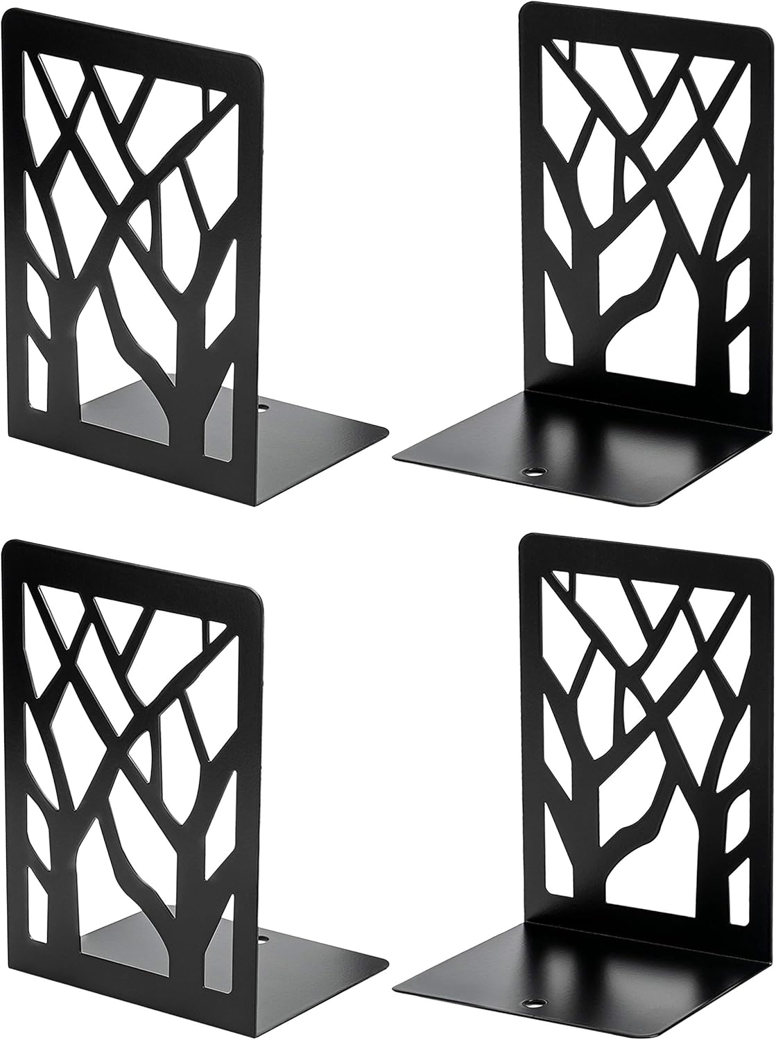 MaxGear Book Ends Tree Design Modern Bookends for Shelves, Non-Skid Bookend, Heavy Duty Metal Book Stopper for Books/DVDs, Decorative CD Holder & Video Game Organizer, 7 x 4.7 x 3.5”, Black
