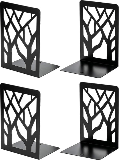 MaxGear Book Ends Tree Design Modern Bookends for Shelves, Non-Skid Bookend, Heavy Duty Metal Book Stopper for Books/DVDs, Decorative CD Holder & Video Game Organizer, 7 x 4.7 x 3.5”, Black