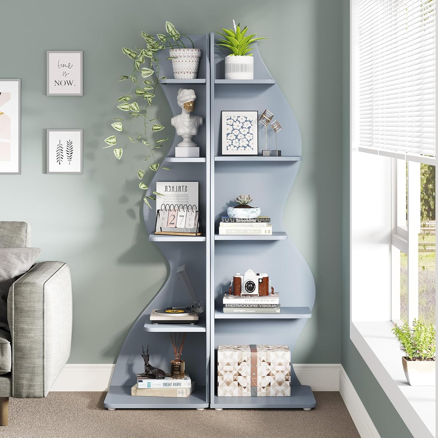 Tribesigns Corner Shelf, Modern 5-Tier Wall Corner Bookshelf, Stylish Corner Small Bookcase Storage Rack Plant Stand with Unique Shape for Living Room, Home Office (White, 1PC)