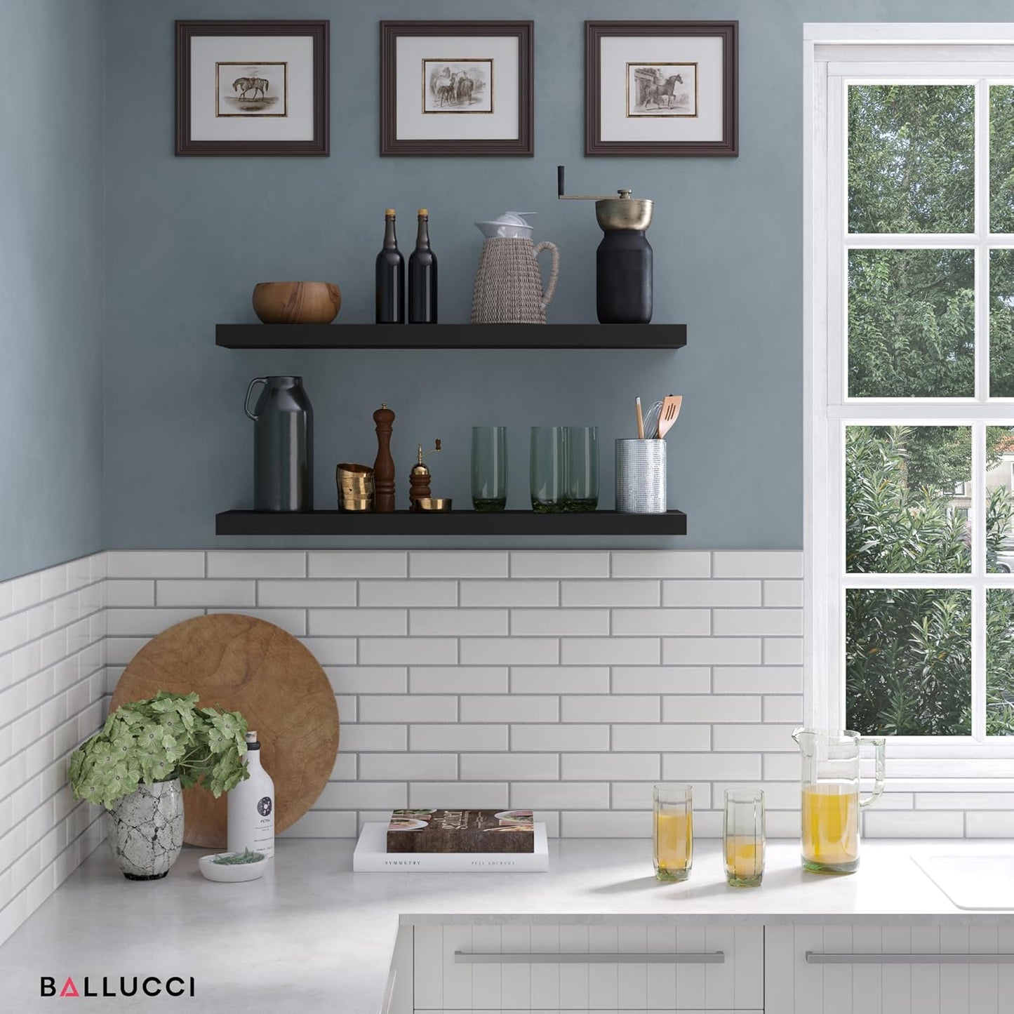 Ballucci Floating Shelves for Wall, 48" Wood Wall Shelf Set of 2, with Invisible Brackets for Bathroom, Living Room, Bedroom, Kitchen, Nursery, 8" Deep, Black