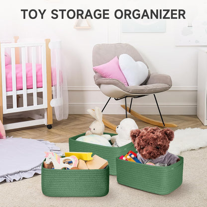3-Pack Small Storage Baskets for Organizing | Woven Shelf Toy Basket | Rope Baskets for Gifts Empty | Closet Organizer Bins with Handles | Cube Decorative Box | 11.8×7.8×5.1” | Mixed brown