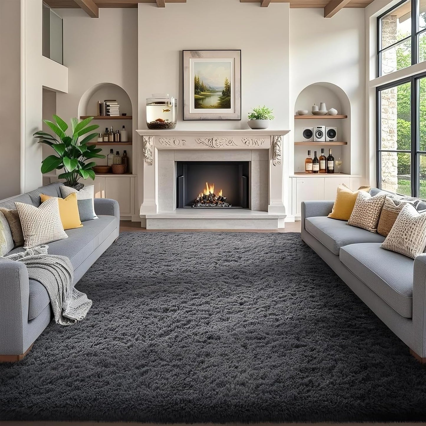 Ophanie Round Rugs 5Ft Ivory Circle Area Rug, Nursery Room Decor, Christmas Aesthetic Bedroom Home Circular Carpet 5 Foot, Fluffy Fuzzy Shag Plush Cream Living Room Rugs for Kids Boys Girls Teen Baby