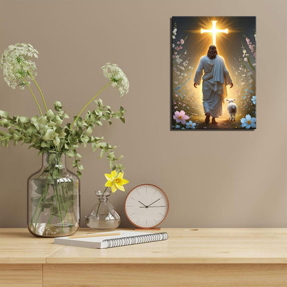 Abstract Jesus Walking on Water Canvas Wall Art Christian Spiritual Wall Decor Pictures Divine Light Modern Religious Posters Prints for Living Room Bedroom Church Decoration 12x16in