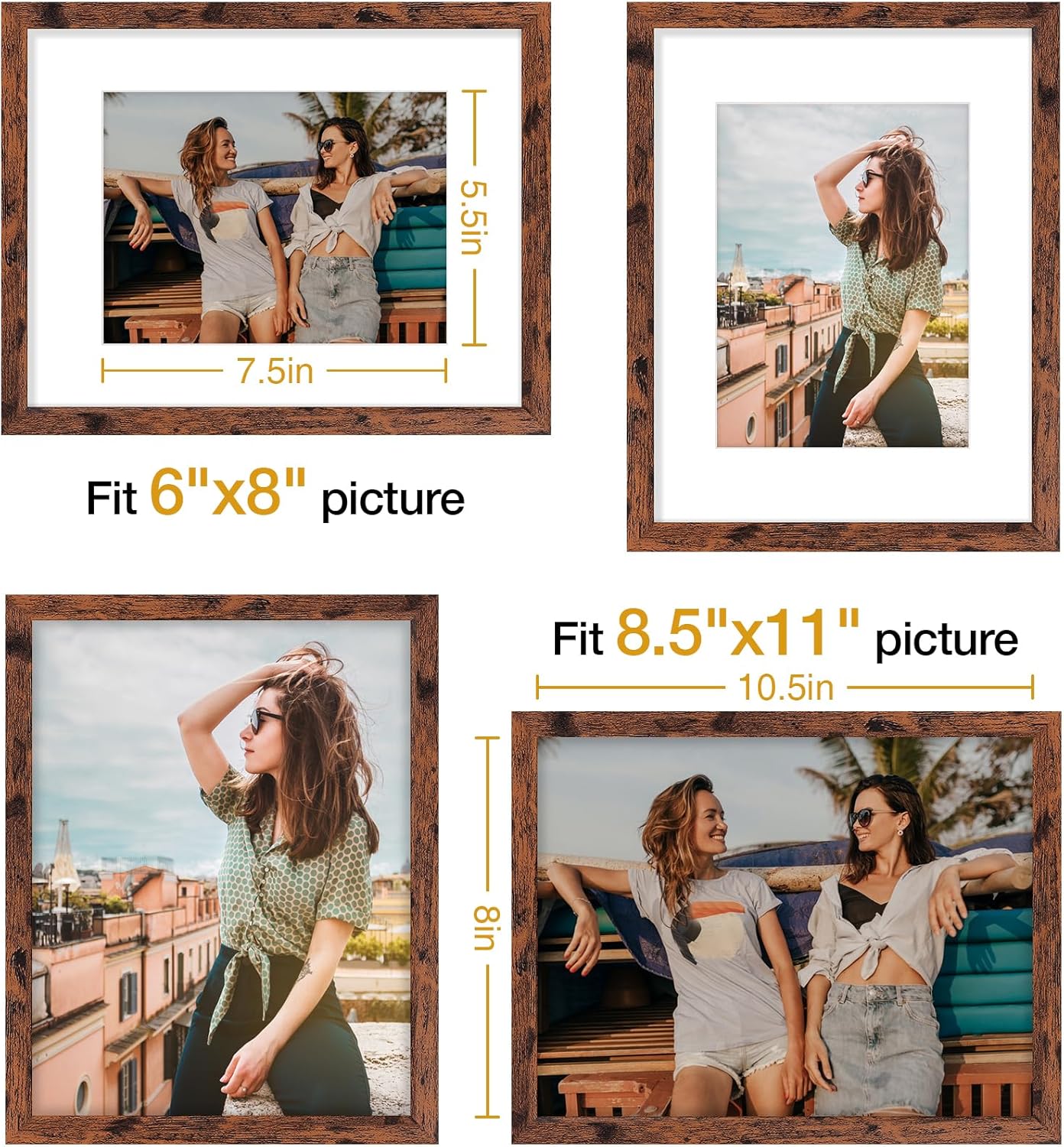 Vittanly 11x14 Picture Frame, Display Pictures 8x10 with Mat or 11x14 without Mat, Photo Frame for Wall Mounting, Black, 1 Pack - Colors A