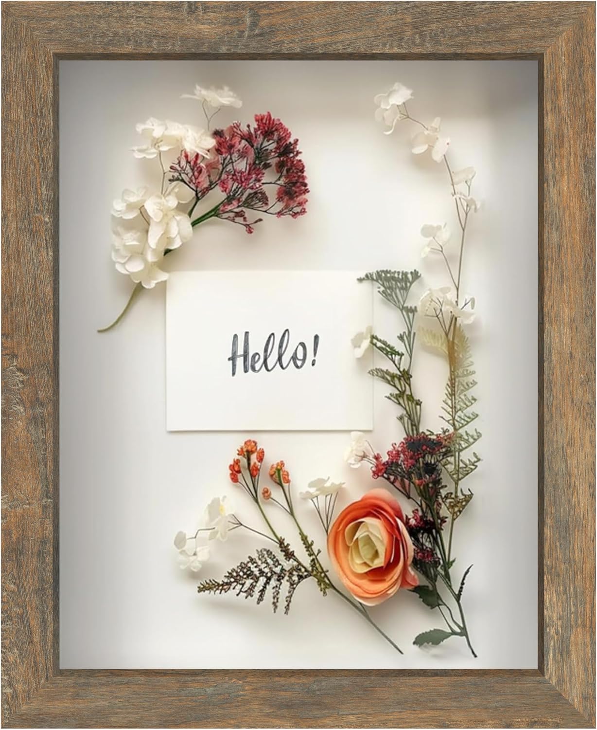FrameWorks 11” x 14” Dark Oak Wooden Shadow Box Frame – Display Case with Soft Felt Back, Memory Box with Tempered Glass, Display Box with Elegant White Ball Push Pins, Wooden Flower Box