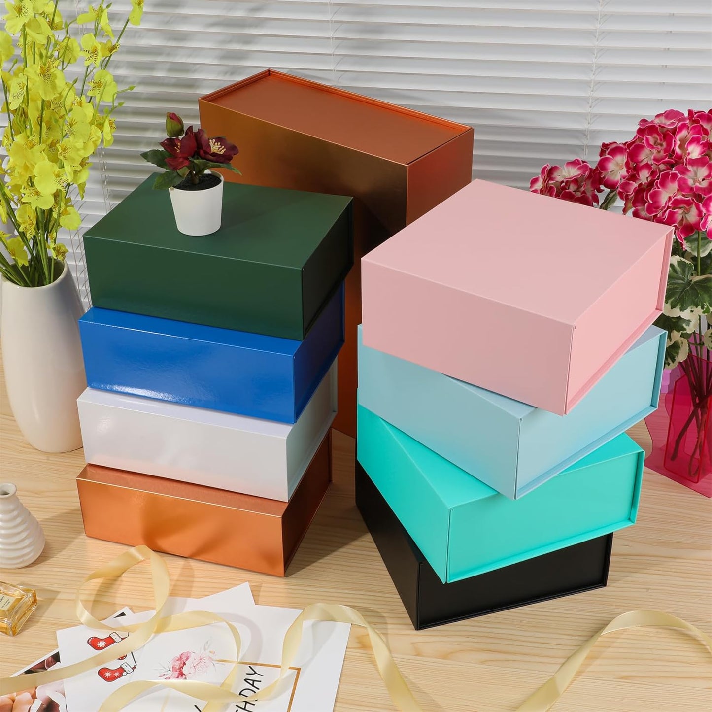 Pink Gift Box,10x7.3x3.5 Gift Boxes With Lids For Presents Includes Ribbon And Diy Printable Sticker Paper,Bridesmaid Proposal Box,Magnetic Gift Box For Birthday,Wedding,Graduation - Colors B