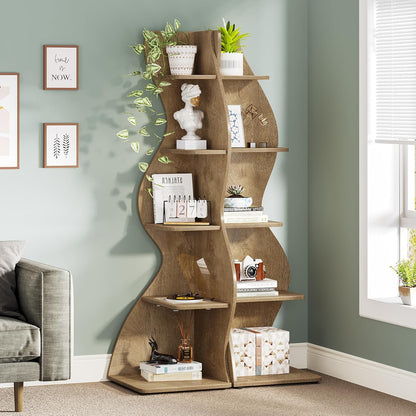 Tribesigns Corner Shelf, Modern 5-Tier Wall Corner Bookshelf, Stylish Corner Small Bookcase Storage Rack Plant Stand with Unique Shape for Living Room, Home Office (White, 1PC)