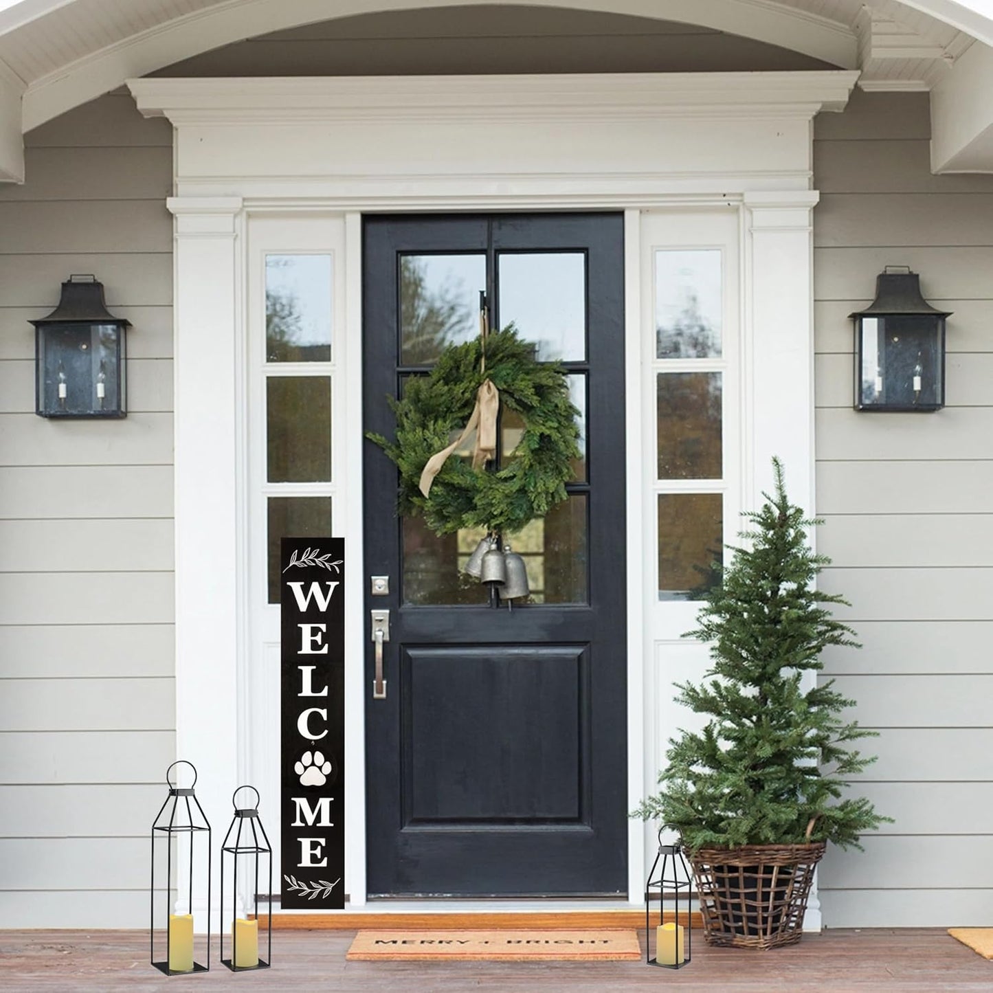 Perfnique Modern Farmhouse Lantern Decor, 15'' 13'' Set of 2 Black Metal Lantern, 2 LED 6hr Timer Flameless Candles ＆ Remote Timer, Lanterns Decorative for Outdoor, Home, Indoor, Patio, Christmas