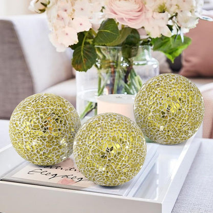 3Pcs Mosaic Glass Orbs Decorative Balls Set 8.5cm/3.35inch Blue Sphere Wedding Party Home Decor Table Centerpiece