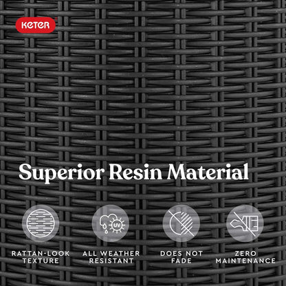 Keter Resin Rattan Set of 2 Round Hanging Planter Baskets for Indoor and Outdoor Plants-Perfect for Porches and Patio Decor, Cappuccino