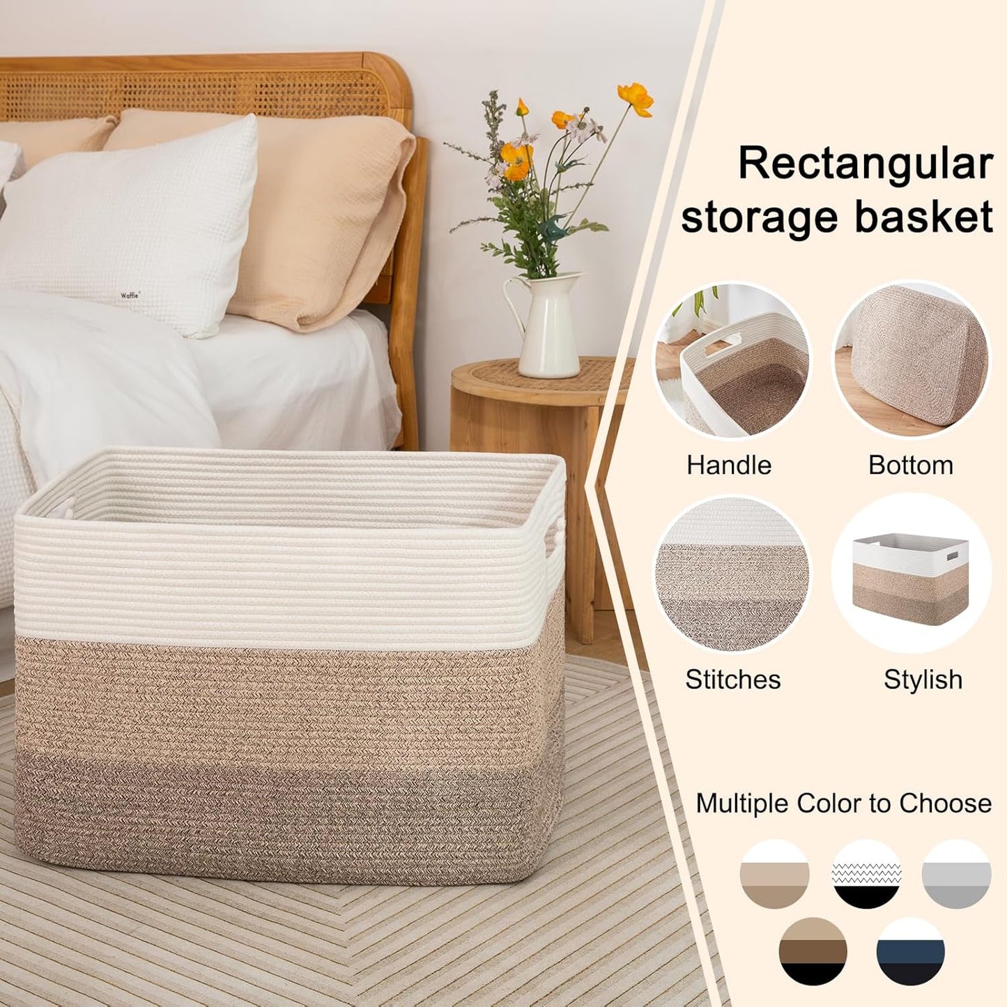 OIAHOMY Large Blanket Basket, 22”x17”x12” Rectangle Woven Baskets, Nursery Blanket Storage Living Room, Toy Storage With Handle, Large Baskets for Organizing-Gradient Yellow