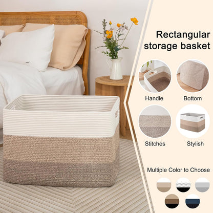 OIAHOMY Large Blanket Basket, 22”x17”x12” Rectangle Woven Baskets, Nursery Blanket Storage Living Room, Toy Storage With Handle, Large Baskets for Organizing-Gradient Yellow