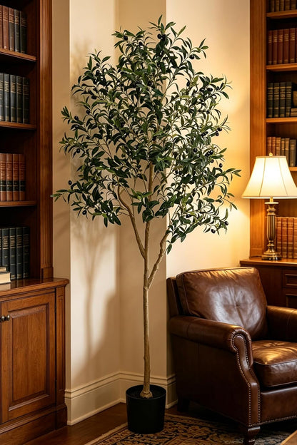 Artificial Olive Tree for Living Room Decor, 6FT Bendable Fake Plants Artificial Indoor, Faux Silk Plant Fake Trees in Potted with Oliver Branch Leaves and Fruits for Modern Home House Office Décor