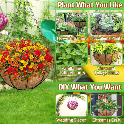 ZeeDix 2 Pack 14 Inch Hanging Baskets for Plants Outdoor, Metal Wire Round Planters with Coco Liner, Hanging Flower Baskets for Home Garden Porch Balcony Railings Decor