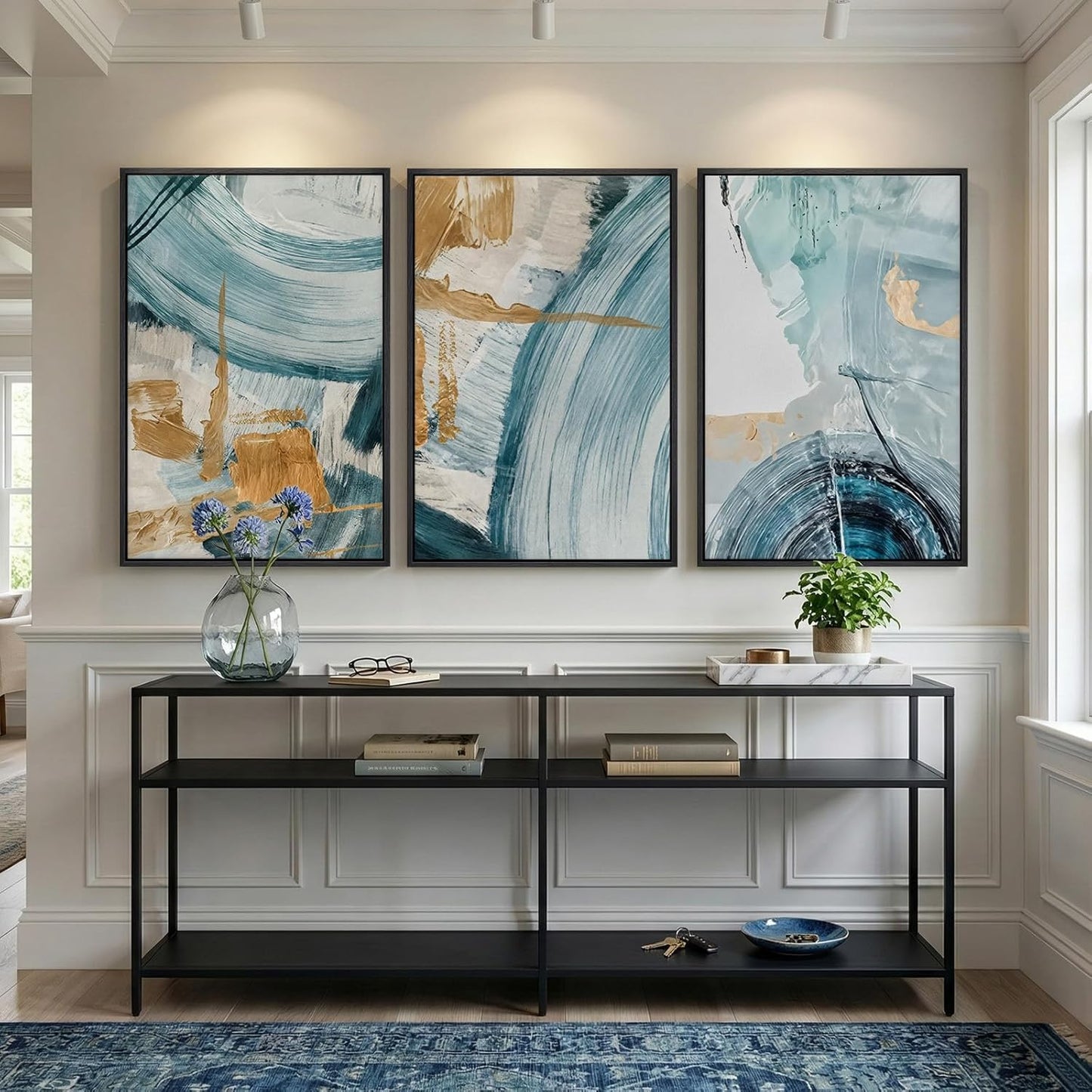 Large Framed Abstract Nature Landscape Wall Art for Living Room, Set of 3 Modern Canvas Prints Paintings Artwork for Walls, Green Lake Pictures for Hallway, Dining Room, Office Wall Decor 24x36 Inch