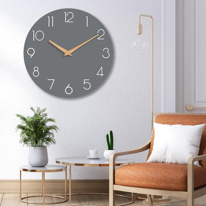 cicininc Wall Clock, Gray Silent Non-Ticking, Decorative Battery Operated Wall Clocks for Bedroom, Kitchen, Home, Office, School, Hotel (8 Inch)