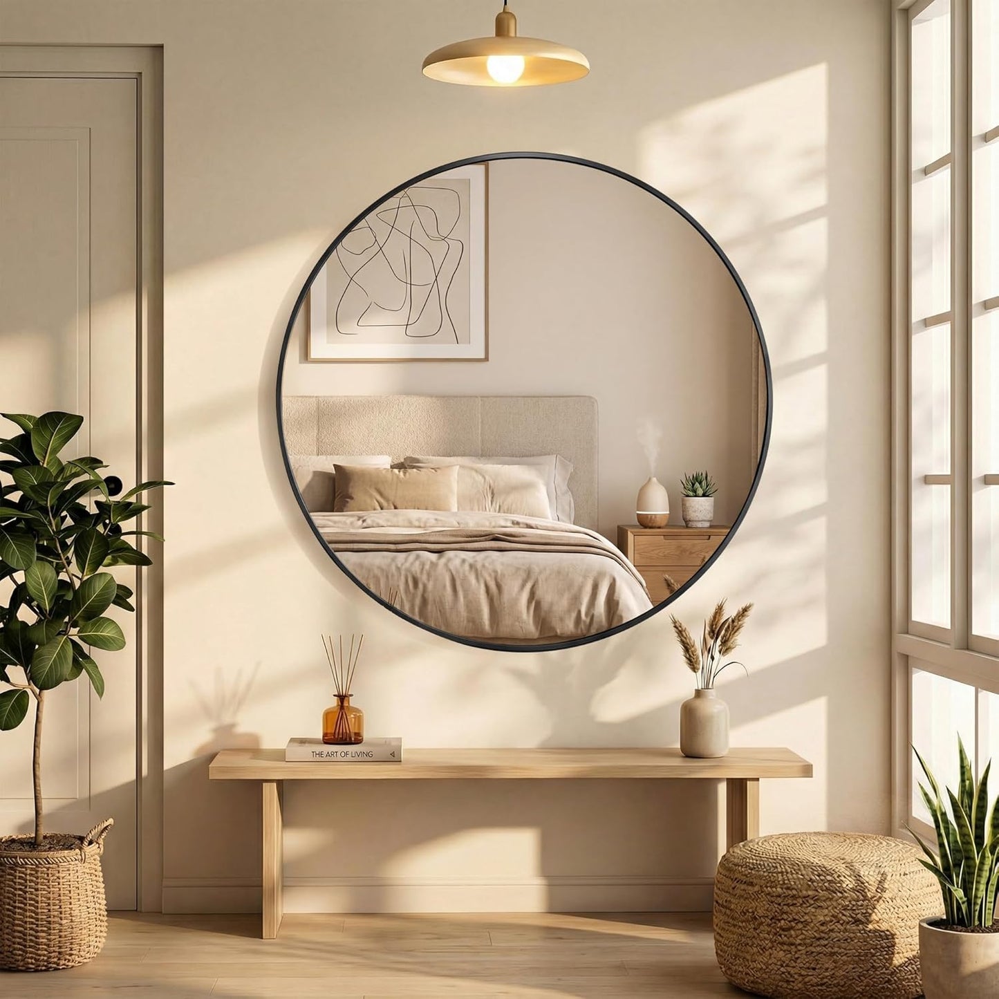 OLIXIS Arched Bathroom Mirror for Over Sink, 34x32 Inch Wall Mirror Arched Rounded Rectangle, Modern Wall Mount Vanity Mirror with Matte Metal Deep Framed, for Home Decor, Living Room, Black