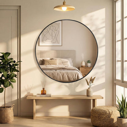 OLIXIS Arched Bathroom Mirror for Over Sink, 34x32 Inch Wall Mirror Arched Rounded Rectangle, Modern Wall Mount Vanity Mirror with Matte Metal Deep Framed, for Home Decor, Living Room, Black