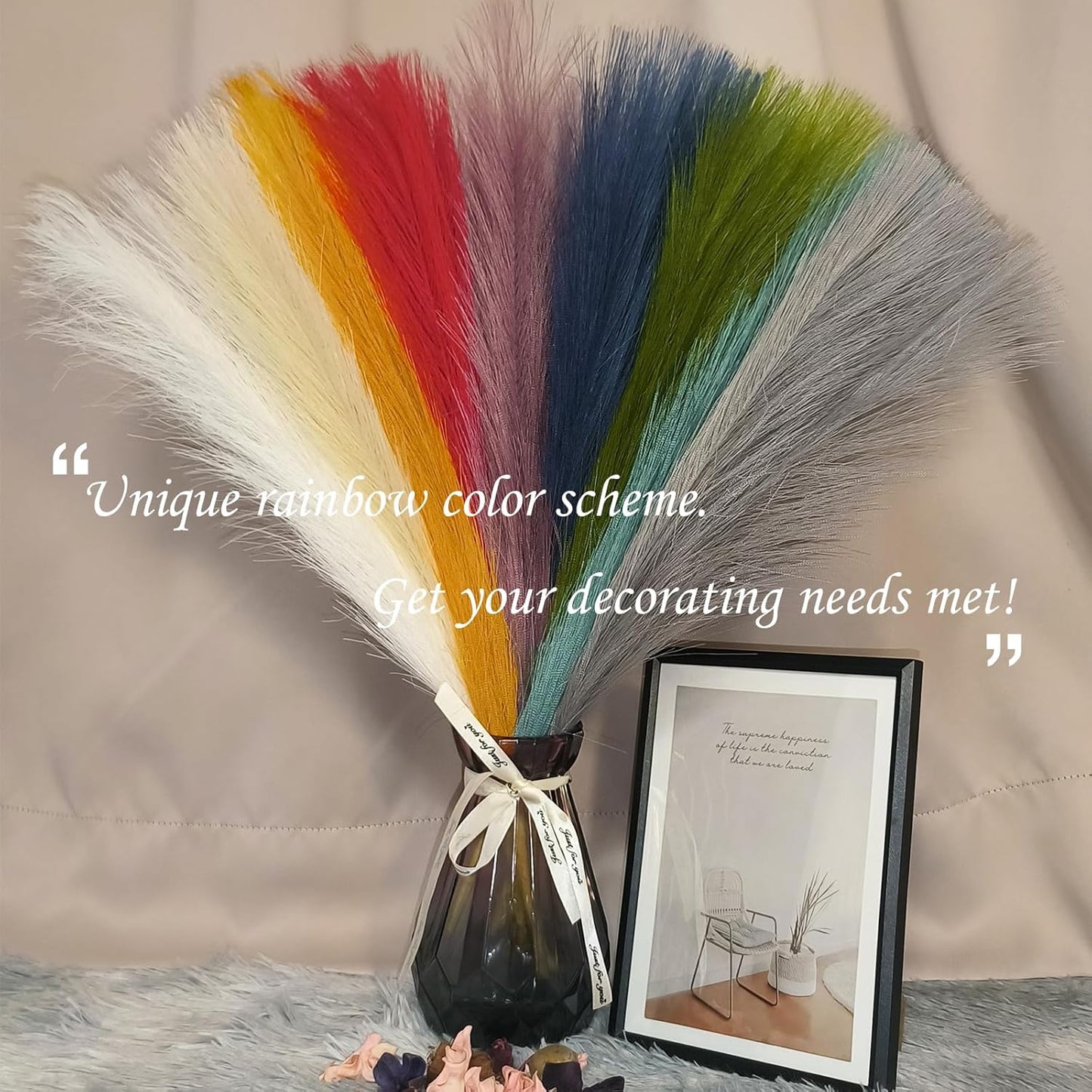 SeptCat 9 Pcs 45" Faux Dried Pampas Grass Tall Decor, Fluffy Fake Long Pompas Artificial Black Grey Gray Pompous Stems Bouquet Flower Arrangement Vase Filler for Boho Home Wedding Decoration
