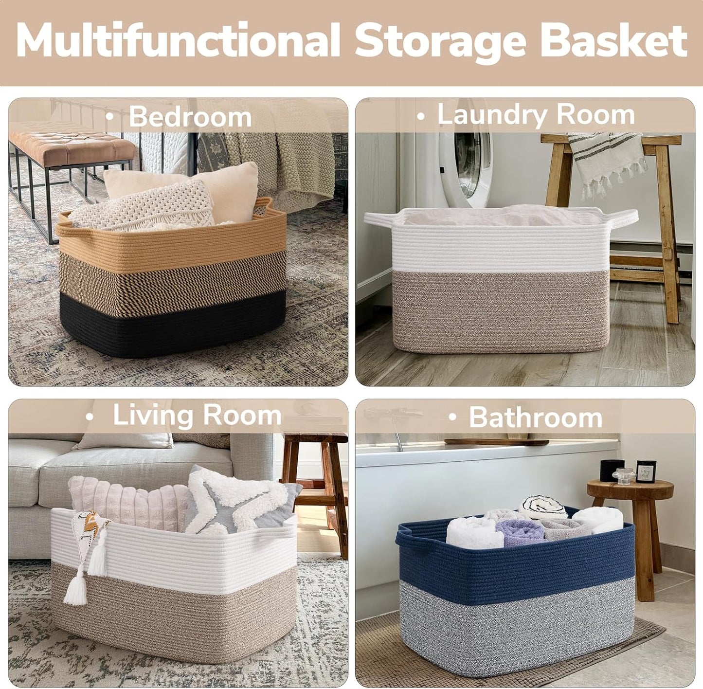 Goodpick Cube Storage Bins - Towel, Book, Cloth, Shoes, Closet Shelf Woven Baskets for Office, Baby Laundry, Toys, 13''x10''x9''