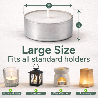 Zuvo Tea Lights Candles 8 Hour Burn (50 Pack) - Unscented White Tealight Candles, Long Burning Smokeless Tea Lights for Weddings, Home, Shabbat, Emergency - European Made, Lead-Free Cotton Wick