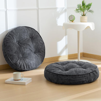 HIGOGOGO 6" Extra Thick Floor Pillow Cushion for Adults, Meditation Cushion Pillow, Large Square Floor Sitting, Tufted Corduroy Cover, for Tatami Living Room or Yoga, 22x22 Inch, 2Pack, Dark Grey