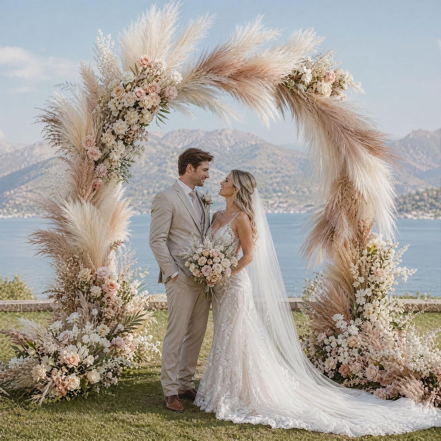 30pcs Pampas Grass Decor,21" Artificial Pompous Grass Bulk,Small Vase Filler Pompas Grass for Home Wedding Living Room Wall Party Decoration (Beige,Light Brown, 21 Inch 30 Pcs)