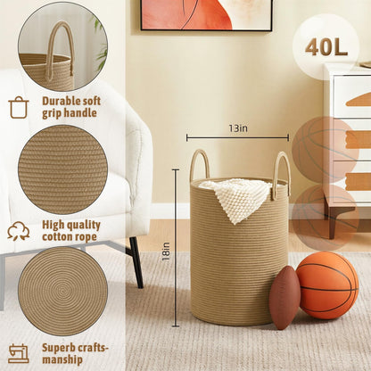 Artfeel Laundry Basket,Woven Cotton Rope Laundry Hamper,60L for Decor Storage of Dirty Clothes,Toys and Blankets in Bathroom,Baby Room and Living Room
