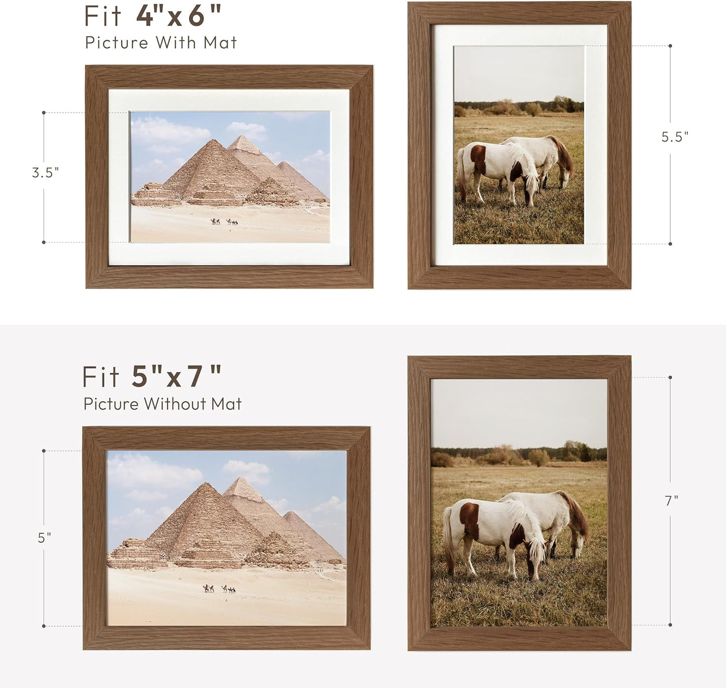 5x7 Picture Frame, Solid Oak Wood 5 x 7 Photo Frame with Mat to 4x6, 7x5 Picture Frames for Wall and Tabletop Display, (Walnut Set of 1)