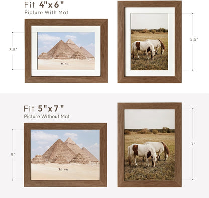 5x7 Picture Frame, Solid Oak Wood 5 x 7 Photo Frame with Mat to 4x6, 7x5 Picture Frames for Wall and Tabletop Display, (Walnut Set of 1)