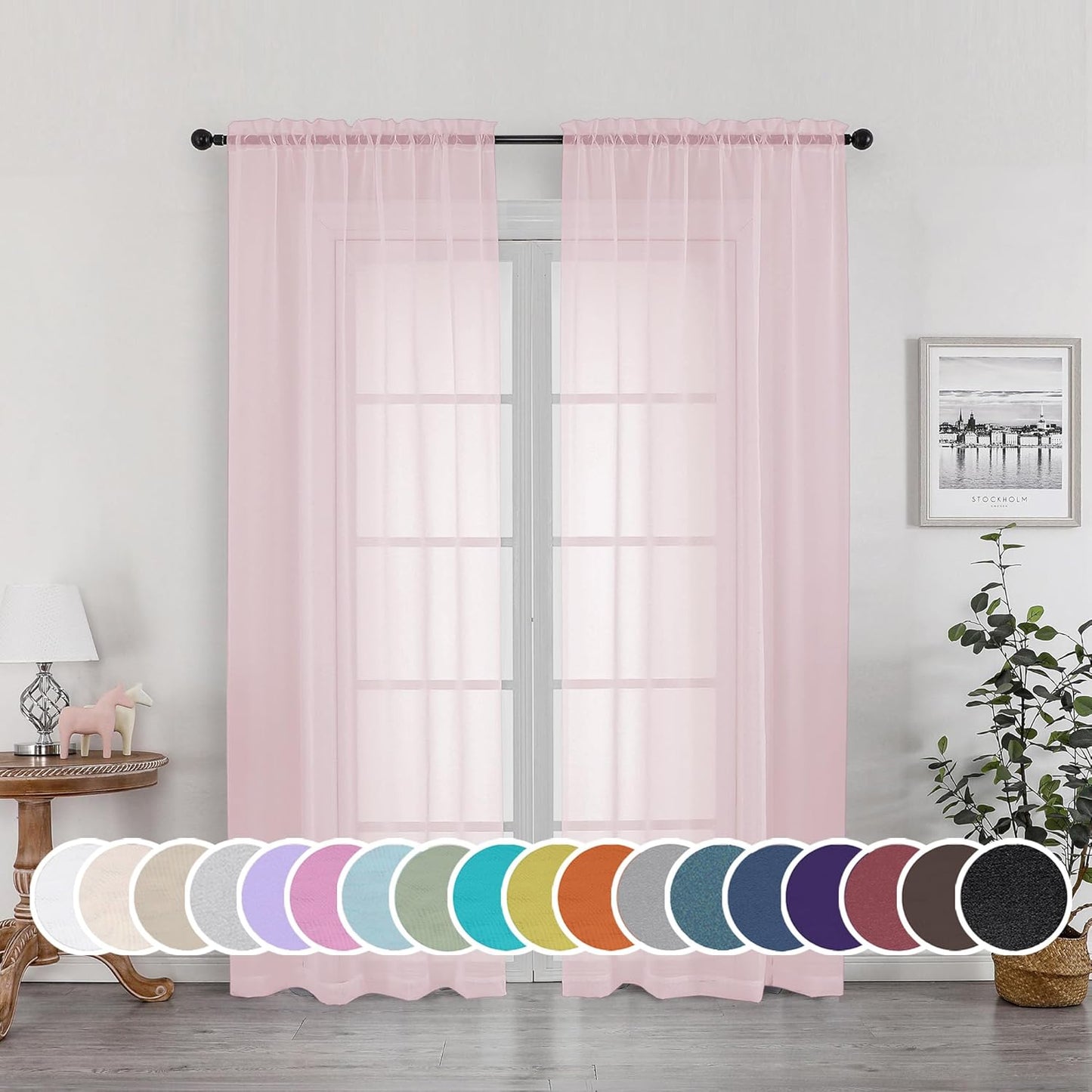 OWENIE Sheer Curtains 84 inches Long 2 Panels Set for Living Room/Bedroom, Rod Pocket Voile Sheer Panel Drapes, White, 2pcs, Each 42" W x 84" L - Colors A