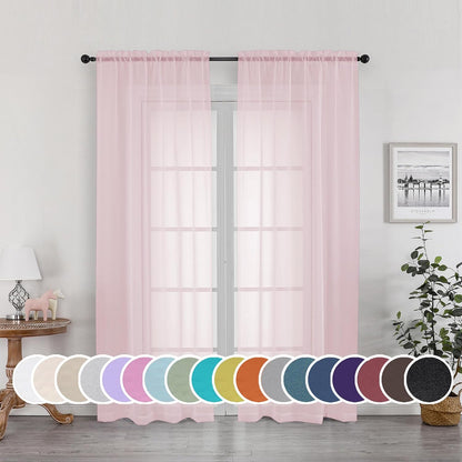 OWENIE Sheer Curtains 84 inches Long 2 Panels Set for Living Room/Bedroom, Rod Pocket Voile Sheer Panel Drapes, White, 2pcs, Each 42" W x 84" L - Colors A