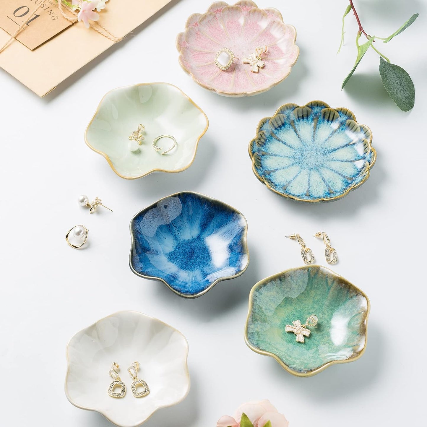 Jewelry Dish Tray, Ring Dish, Ceramic Trinket Tray, Key Bowl, Decorative Plate, for Friends Sisters Daughter Mother (Milky White)