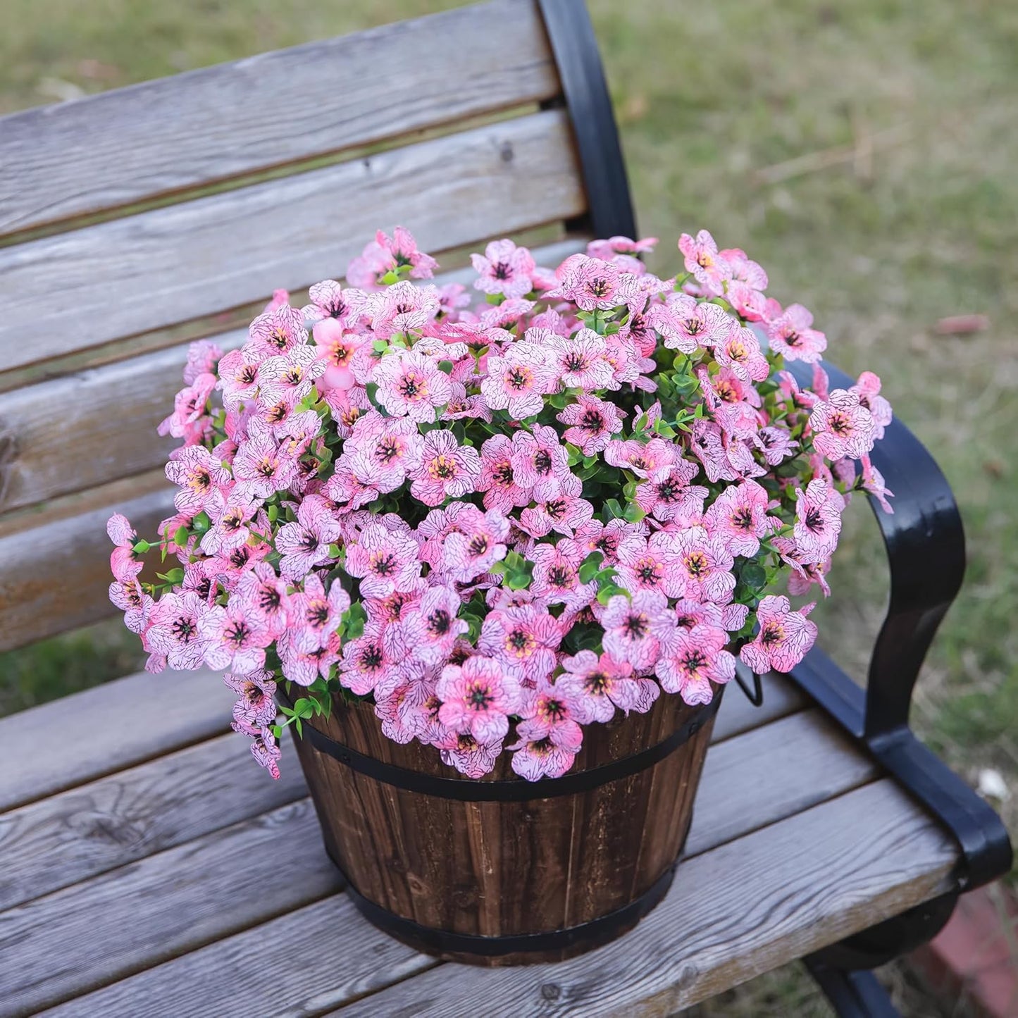 HyeFlora Artificial Flowers for Outdoor Indoor Garden Home Decoration, Faux Flower Daisy with Eucalyptus Leaves Fake Plants Greenery Boxwood Porch Patio, 12 Bundles (Mix Pink Red Purple Yellow)