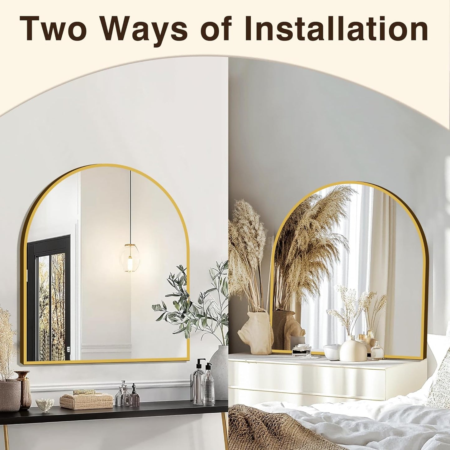 FICTOR Bathroom Mirror for Wall, Arched Vanity Bathroom Mirror for Over Sink, Metal Framed with HD Shatter-Proof Glass for Entryway, Living Room,Bedroom(2 Pack 24” x 36”, Black)