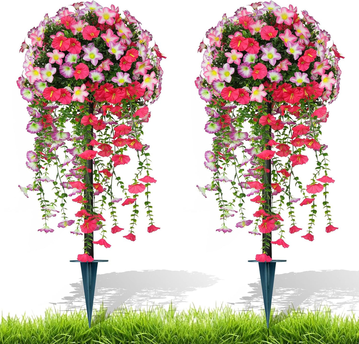 Artificial Lavender Topiary Ball Trees, 2 Set of UV Resistant Fake Evergreen Shrubs Bushes Plants with Ground Spike, Fake Plants for Outdoor Indoor Front Porch Garden