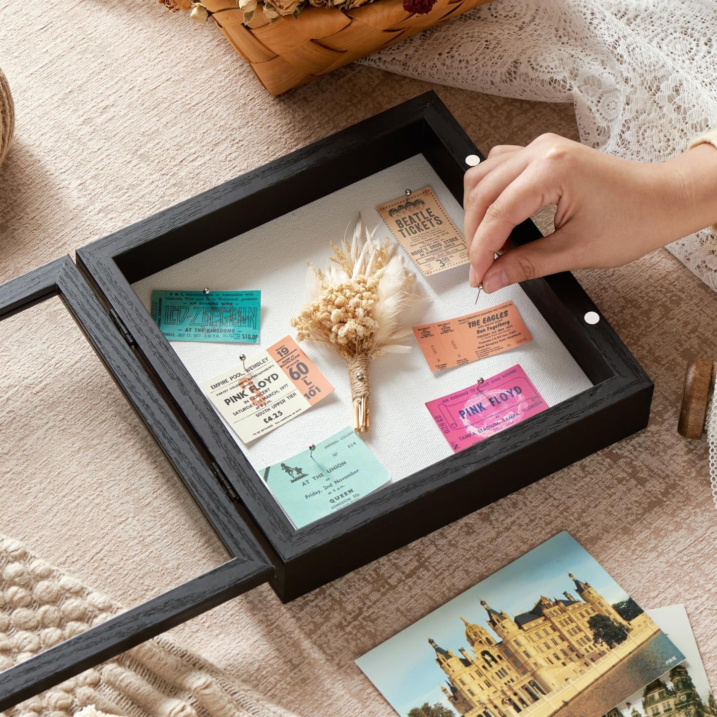 8x10 Deep Shadow Box Picture Frame Display Case with Linen Back and Stand,Real Glass Black Shadow Memory Box Frame 8x10 for Flower Baby Pet Wedding Photo Art Craft Memorial Wall Decor Gift