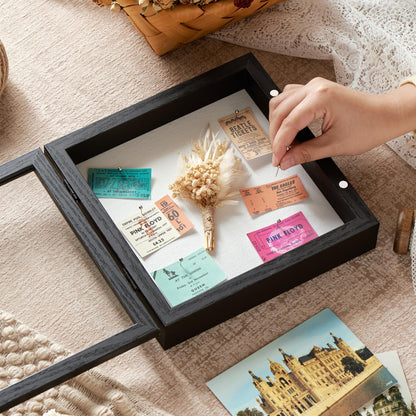 8x10 Deep Shadow Box Picture Frame Display Case with Linen Back and Stand,Real Glass Black Shadow Memory Box Frame 8x10 for Flower Baby Pet Wedding Photo Art Craft Memorial Wall Decor Gift