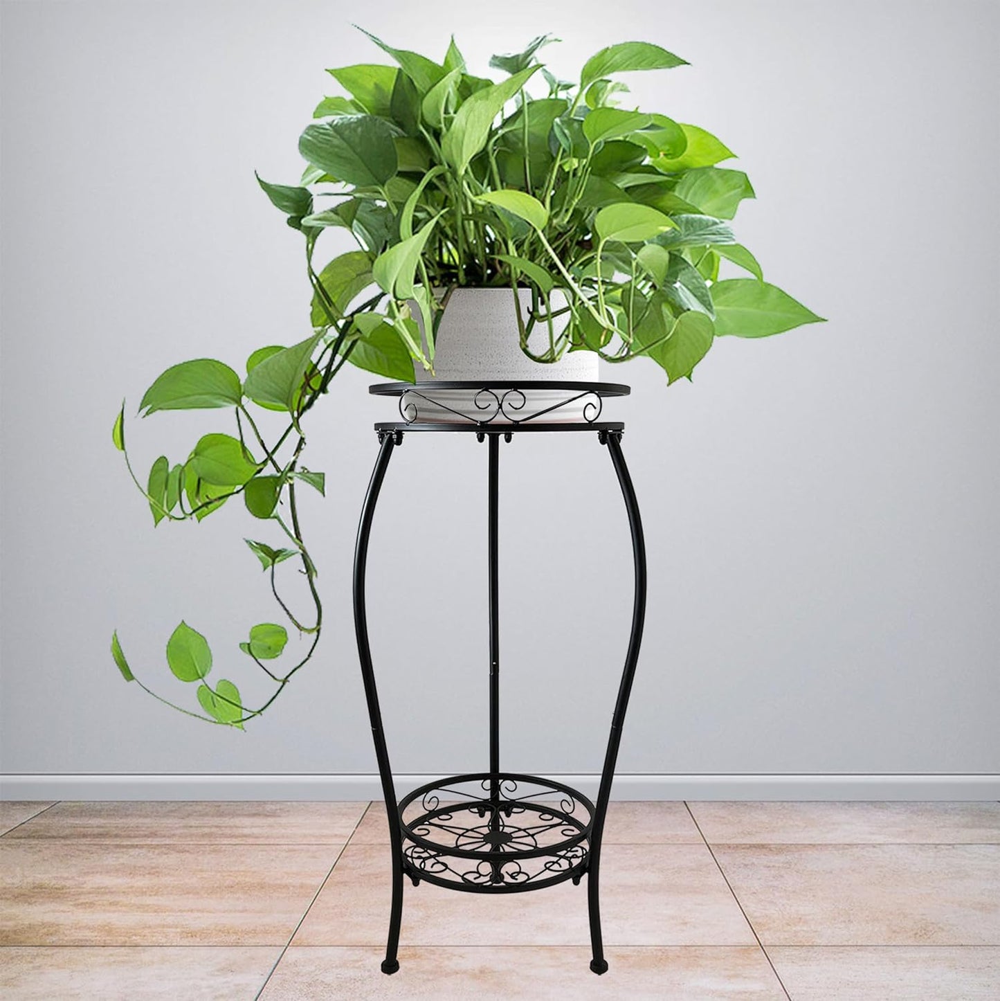 CASIMR 2-Pack Plant Stand, 2 Tier 19.2 inch Tall Metal Potted Holder Rack,Indoor Outdoor Multiple Flower Pot Shelf Rustproof Iron Garden Container for Garden Patio Living Room Corner Balcony, Black