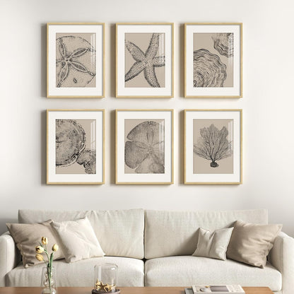Framed Boho Black and White Brown Modern Abstract Wall Art for Living Room, Set of 6 Bohemian Wall Hanging Artwork, Minimalist Sun Geometric Pictures for Bedroom Office Bathroom Wall Decor 11x14 Inch