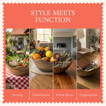 Mela Artisans 12-Inch Mango Wood Scalloped Bowl - Hand-Finished Decorative Serving and Fruit Bowl with Natural Grain for Kitchen Counter, Snacks, Desserts, Bread and Home Decor Centerpiece