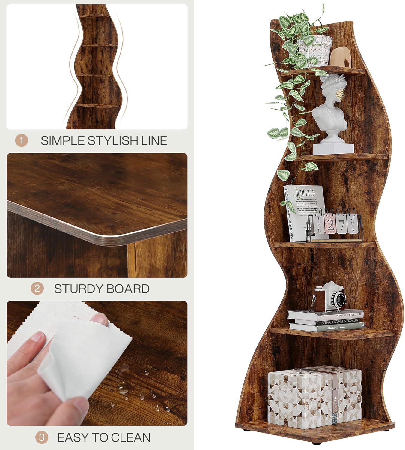 Tribesigns Corner Shelf, Modern 5-Tier Wall Corner Bookshelf, Stylish Corner Small Bookcase Storage Rack Plant Stand with Unique Shape for Living Room, Home Office (White, 1PC)