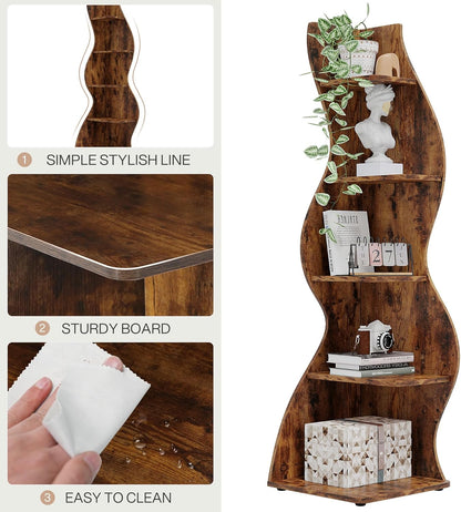 Tribesigns Corner Shelf, Modern 5-Tier Wall Corner Bookshelf, Stylish Corner Small Bookcase Storage Rack Plant Stand with Unique Shape for Living Room, Home Office (White, 1PC)